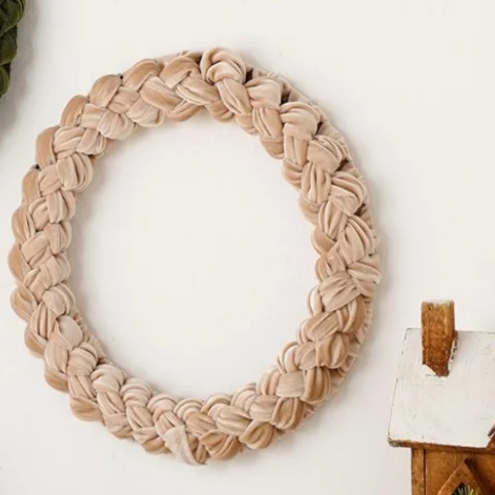 Braided Tan Wreath Velvet 14 Inch New In Original Box Khaki Color